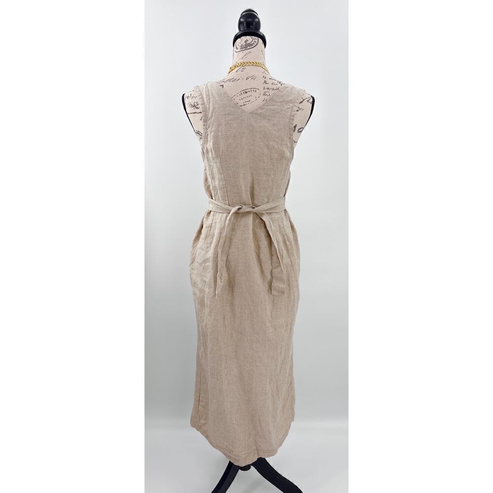 B51 Posse Linen Midi Dress S Belted Wrap Style Vacation Neutral Brunch Everyday - Picture 5 of 9